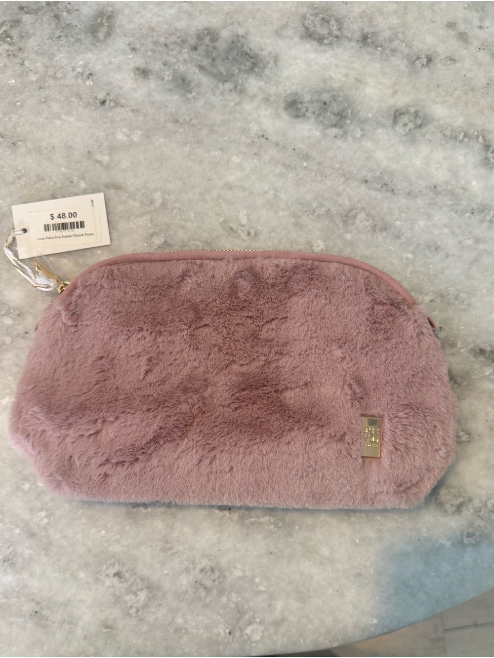 Faux Fur Dusty Pink Zip Clutch - Unbranded